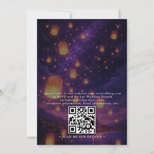 Invitation Elegant Tangled Lanterns Budget QR Code Wedding (Dos)