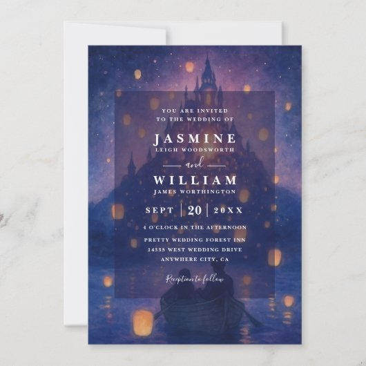 Invitation Elegant Tangled Lanterns Budget QR Code Wedding (Devant)