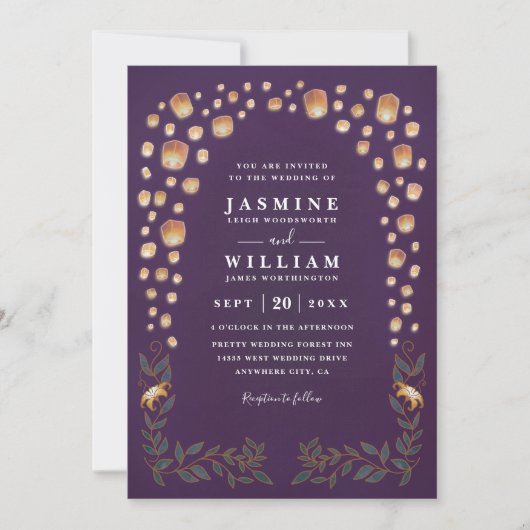 Invitation Elegant Tangled Lanterns Budget QR Code Wedding (Devant)