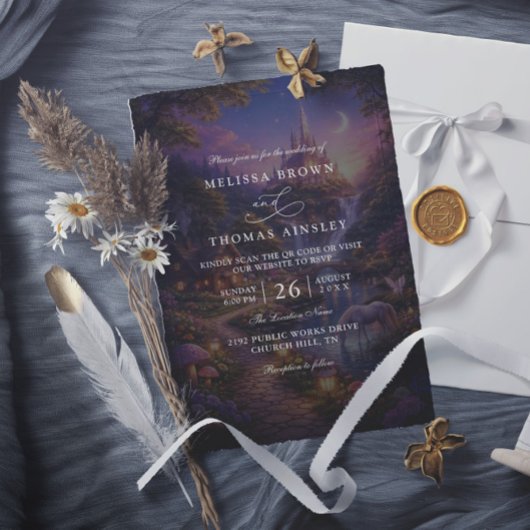 Invitation Elegant Tangled Lanterns Modern QR Code Wedding