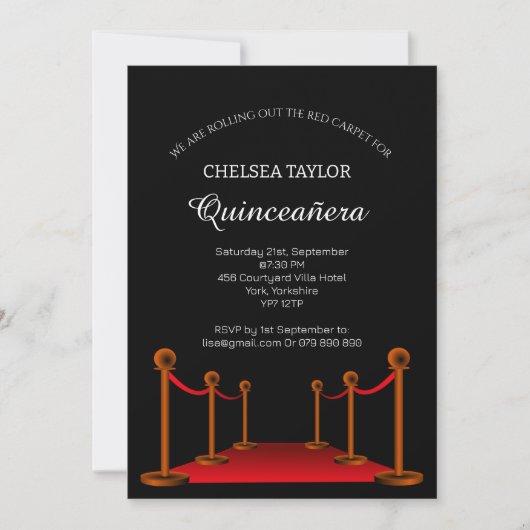 Invitation Elégant tapis rouge Quinceañera Personnalisé (Devant)