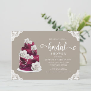 Invitation Élégant Taupe Beige Gâteau & Dentelle Baby Shower