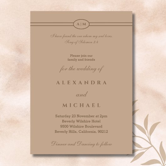 Invitation Elegant Taupe Bible Verse Christian Wedding