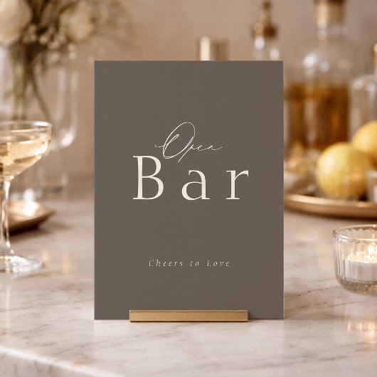 Invitation Elegant Taupe Open Bar Wedding Sign 