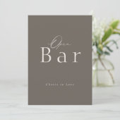 Invitation Elegant Taupe Open Bar Wedding Sign  (Debout devant)