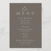 Invitation Elegant Taupe Wedding Bar Menu Sign  (Devant)