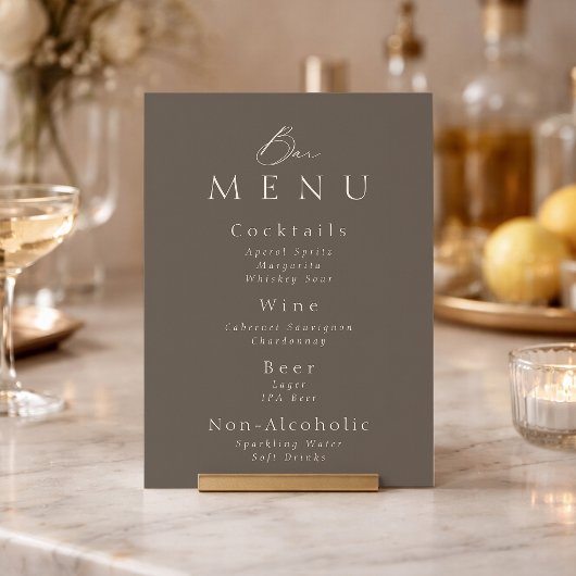 Invitation Elegant Taupe Wedding Bar Menu Sign 