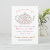Invitation Elégant Tea Party Baby shower fille ・ Teapot (Debout devant)