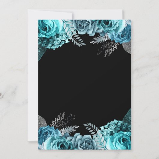 Invitation Elegant Teal Blue and Silver Flower Birthday Party (Dos)