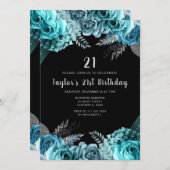 Invitation Elegant Teal Blue and Silver Flower Birthday Party (Devant / Derrière)