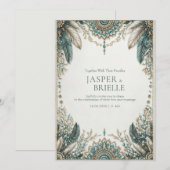 Invitation Elegant Teal Feather Ornate Filigree Wedding (Devant / Derrière)