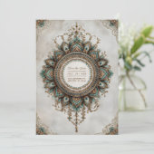 Invitation Elegant Teal Gold Peacock Mandala Boho Wedding (Debout devant)