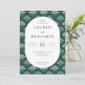 Invitation Elegant Teal Leaf Motive (Debout devant)