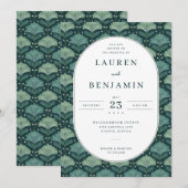 Invitation Elegant Teal Leaf Motive (Devant / Derrière)