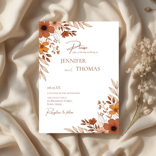 Invitation Elegant Terracotta Floral Hand-Drawn Wedding