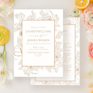 Invitation Élégant Terracotta Floral Line Détails Art Mariage