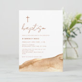 Invitation Élégant Terracotta neutre Abstrait Baptême croisé (Debout devant)