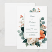 Invitation Elegant Terracotta Orange Eucalyptus Floral (Devant / Derrière)