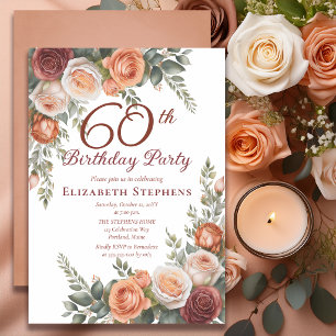 Invitation Élégant Terracotta Rose Floral 60e Anniversaire