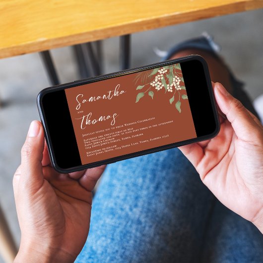 Invitation Élégant Terracotta verdure Feuilles de feuillage