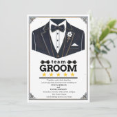 Invitation Élégant texte noir et blanc pour l'équipe du marié (Debout devant)