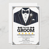 Invitation Élégant texte noir et blanc pour l'équipe du marié (Devant / Derrière)