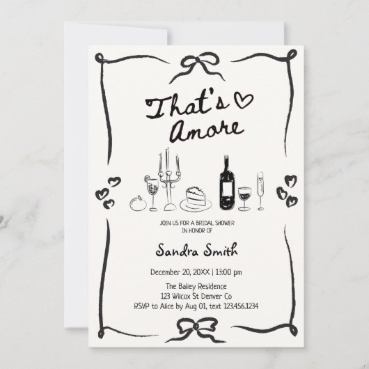 Invitation Elegant That's Amore Hand Drawn Bridal Shower  (Devant)