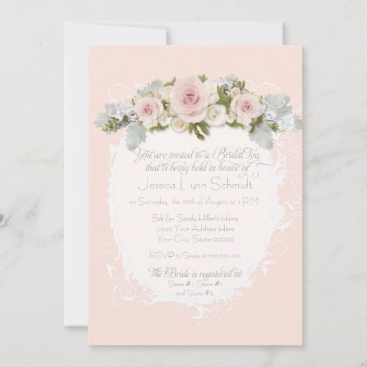 Invitation Elégant thé à Fête des mariées de roses roses rose (Devant)