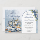 Invitation Elégant thé floral bleu set déjeuner nuptial thé (Devant)