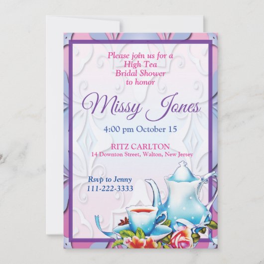 Invitation Élégant Thé Mariage Shower (Devant)