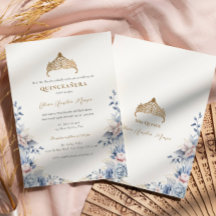 Elégant Tiara Gold Blue roses Quinceañera