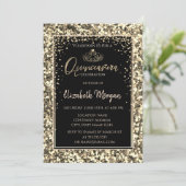 Invitation Elégant Tiara Or Moderne, Séquins Quinceanera (Debout devant)