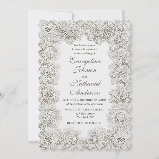 Invitation Elegant Timeless Lace Frame Script Formal Wedding (Devant)