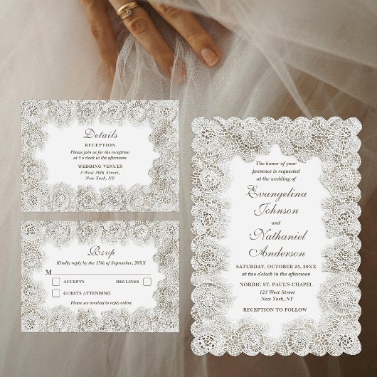 Invitation Elegant Timeless Lace Frame Script Formal Wedding