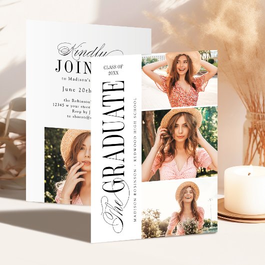 Invitation Elegant Timeless Typography 4 Photo Graduation