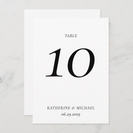 Invitation Elegant Timeless White Large Wedding Table Number (Devant / Derrière)