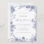 Invitation Élégant Toile bleu Baby shower Floral (Devant)
