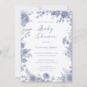 Invitation Élégant Toile bleu Baby shower Floral (Devant)