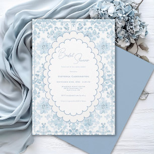 Invitation Élégant Toile Bleu Vintage pour une Baby Shower de