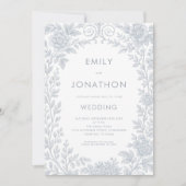 Invitation Elégant Toile Bleue De Jouy Bordure Code QR Mariag (Devant)