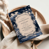 Invitation Elégant Toile Bleue De Jouy Mariage