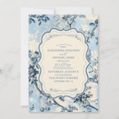 Invitation Elégant Toile Bleue De Jouy Mariage (Devant)