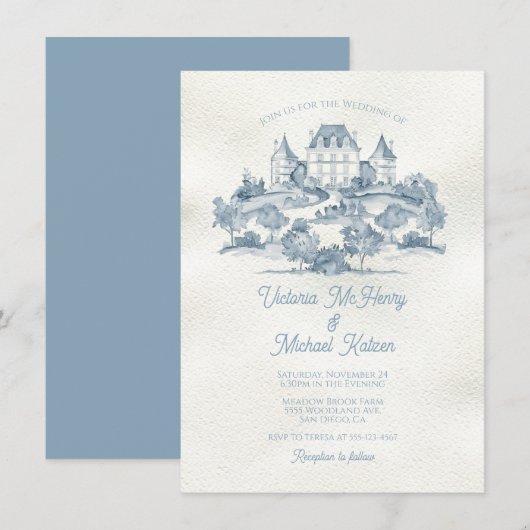 Invitation Elégant Toile de France Mariage de château Floral (Devant / Derrière)