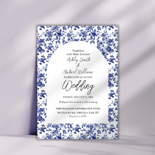 Invitation Élégant Toile De Jouy Mariage Floral Bleu Floral