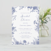 Invitation Elégant Toile Fête des mariées Bleu Français (Debout devant)