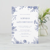 Invitation Elégant Toile Français Bleu toile 60e anniversaire (Debout devant)