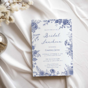 Invitation Élégant Toile Français Bleu toile Bridal Déjeuner