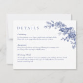 Invitation Elégant Toile Français Blue Floral Détail Card (Devant)