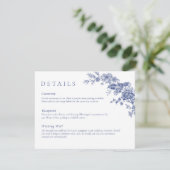 Invitation Elégant Toile Français Blue Floral Détail Card (Debout devant)