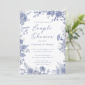 Invitation Elégant Toile Français Blue toile couple douche (Debout devant)